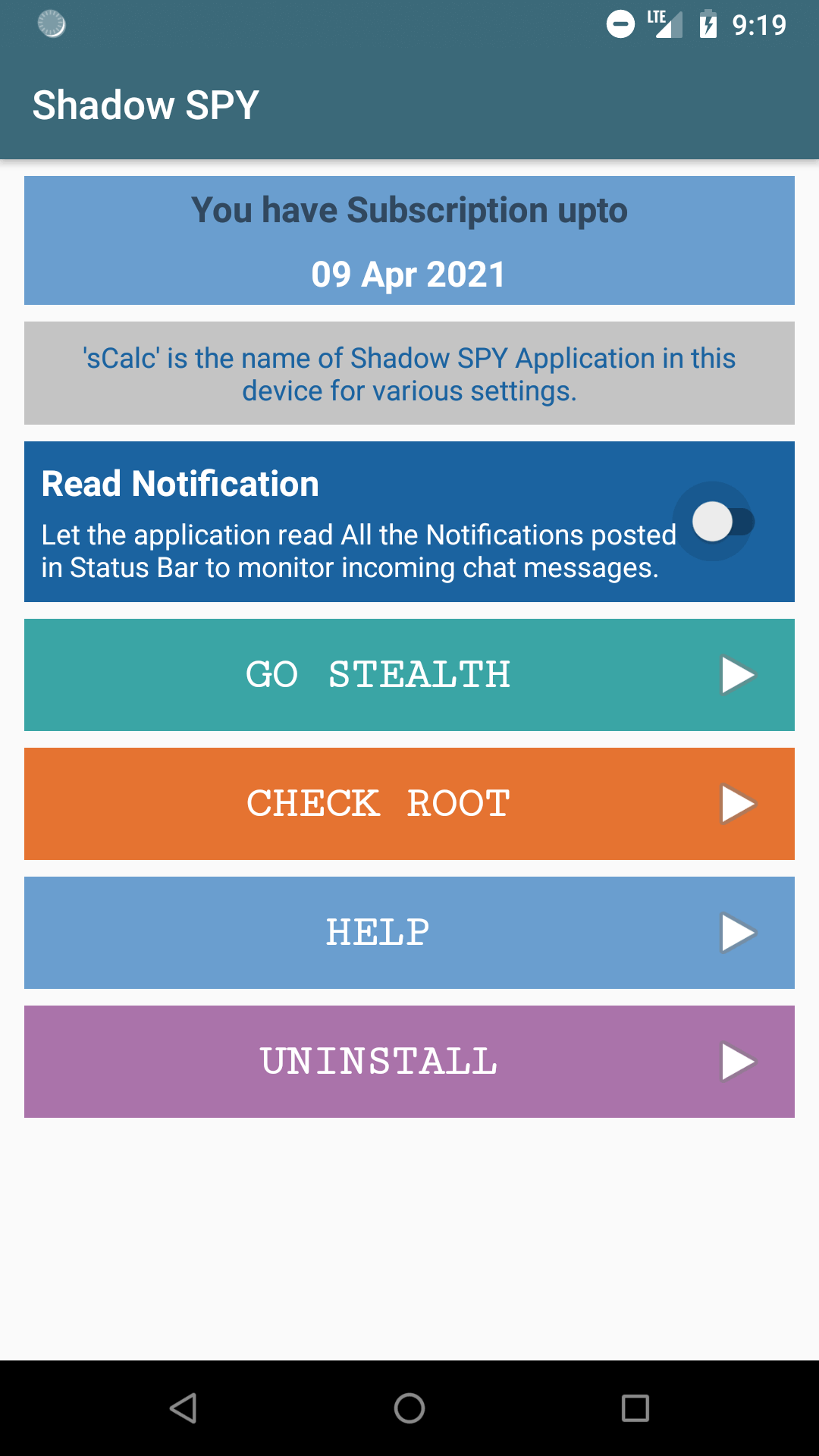 spy over all the status bar notifications of cell phone